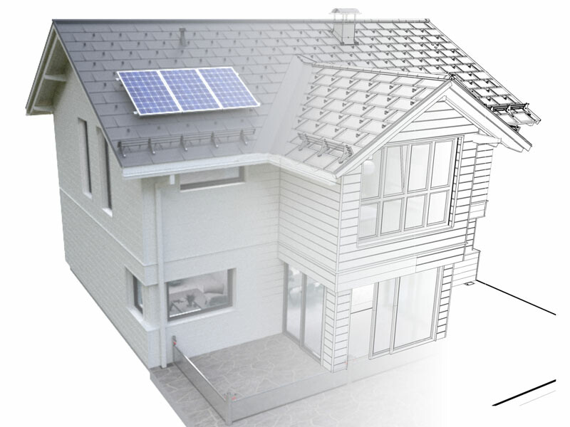 Model af et hus repræsenteret med 3D- og BIM-data og en tekstur