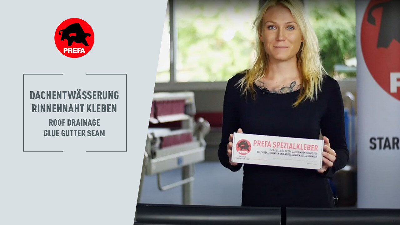 Miniaturebillede til YouTube-videoen fra PREFA Academy-kanalen »Limning af tagrendesamling«