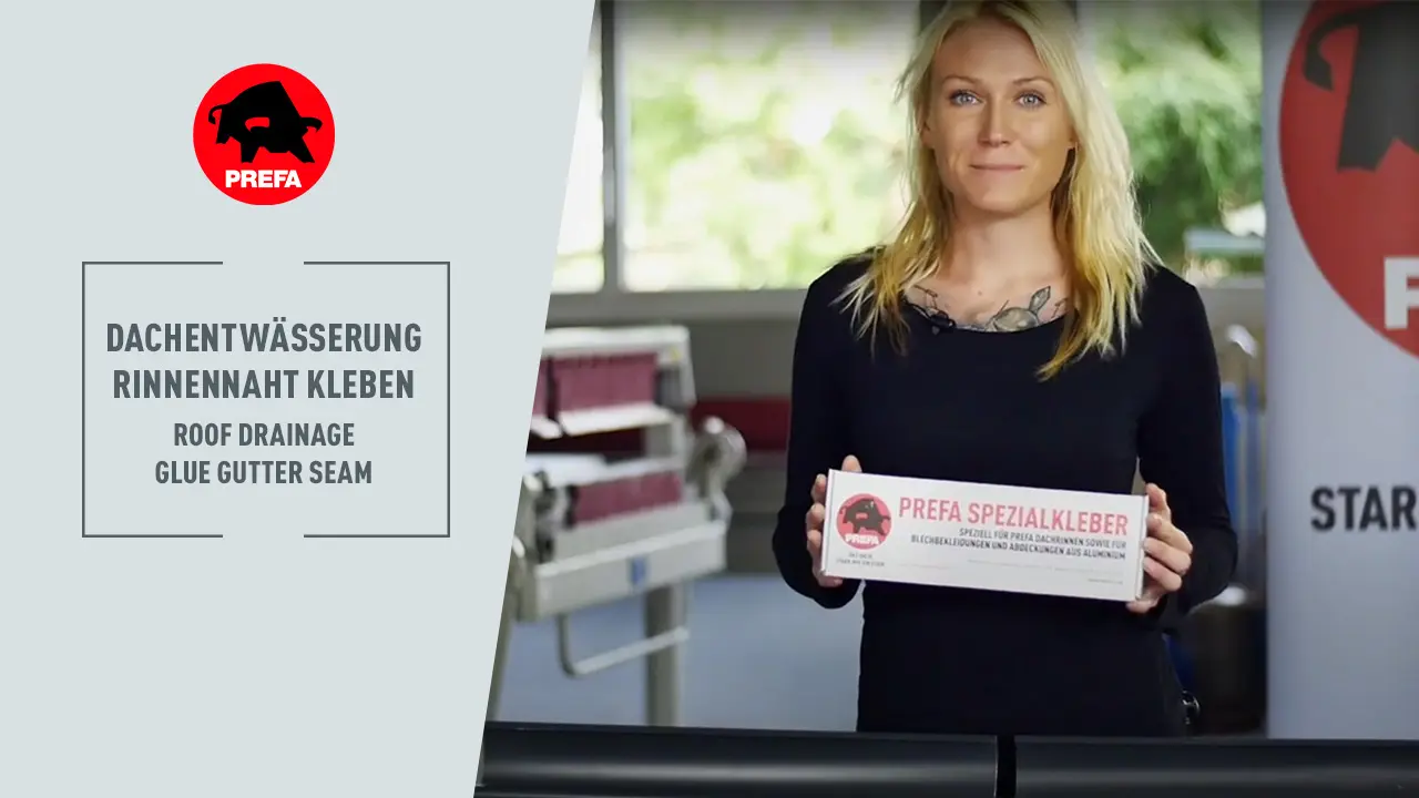 Miniaturebillede til YouTube-videoen fra PREFA Academy-kanalen »Limning af tagrendesamling«