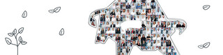 PREFA bull logoet fyldt med portrætter af medarbejderne - symboliserer PREFA's værdier og mål, vi er en del af CAG Holding