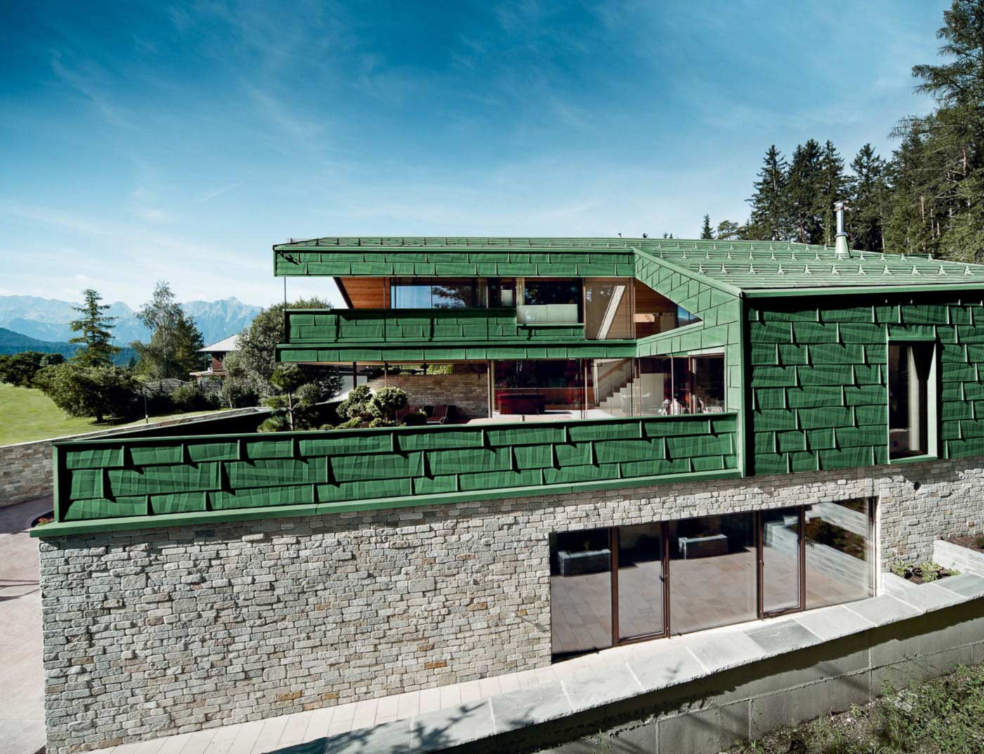 Referenceobjekter PREFA Facadesystemer Facadepanel FX.12 06 P.10 mosgrøn